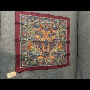 Vintage Bergdorf Goodman Etro Paisley Print Pocket Square 100% Silk